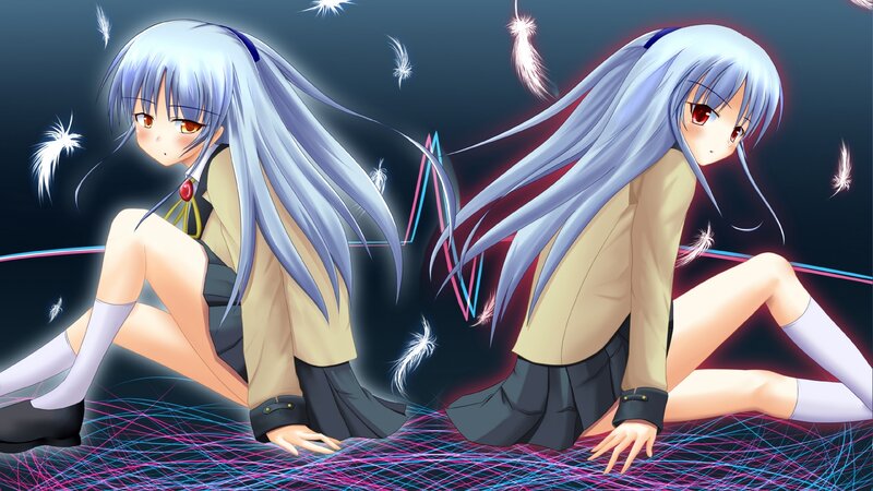silver-haired anime girls with feathers