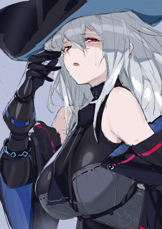 Silver-haired Anime Woman — Gray, Dramatic, Digital Art