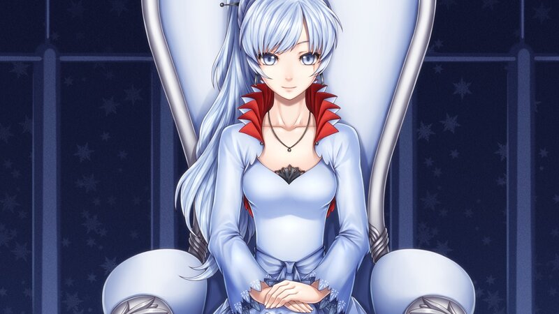 silver-haired anime woman on throne