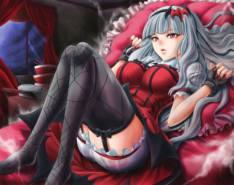 Silver-haired Anime Woman — Red