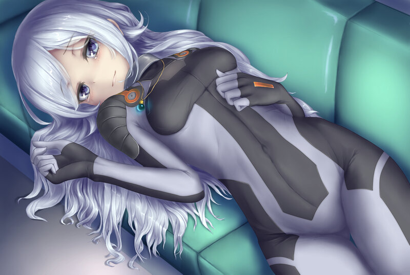 Silver-haired Anime Woman — White, Calm