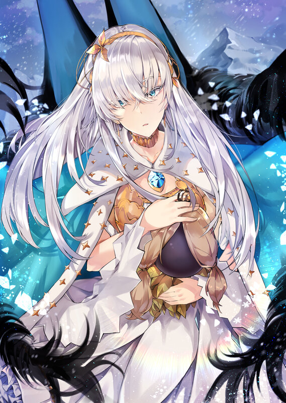 Silver-haired Anime Woman — White, Dramatic, Winter