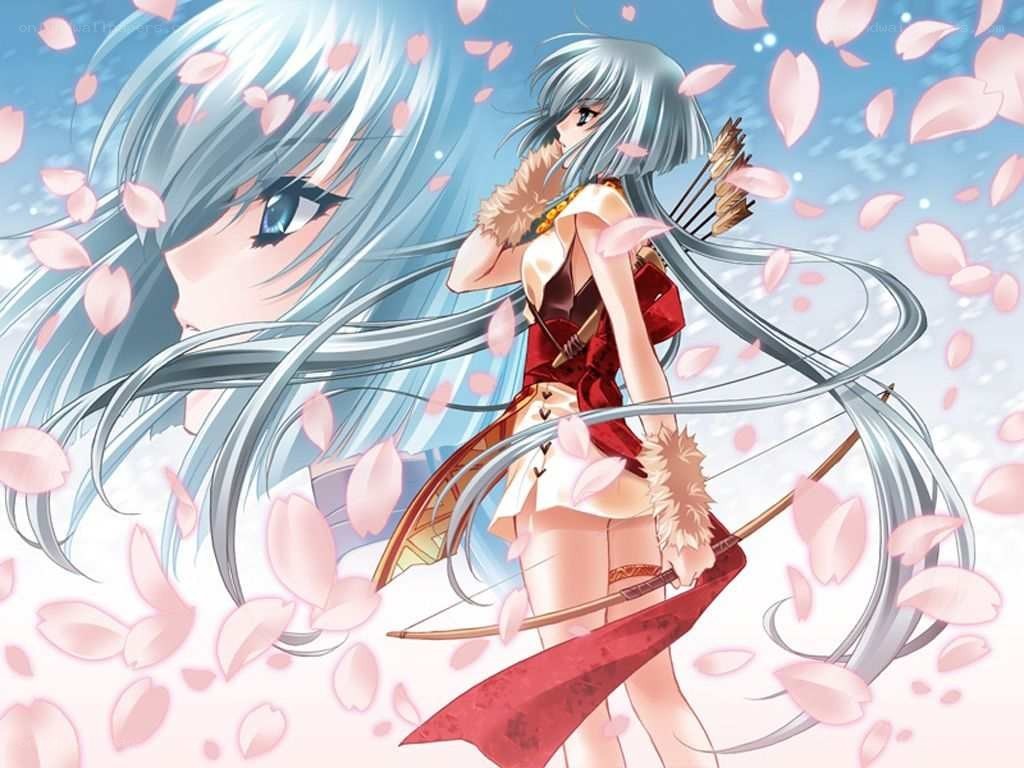 silver-haired archer in cherry blossoms