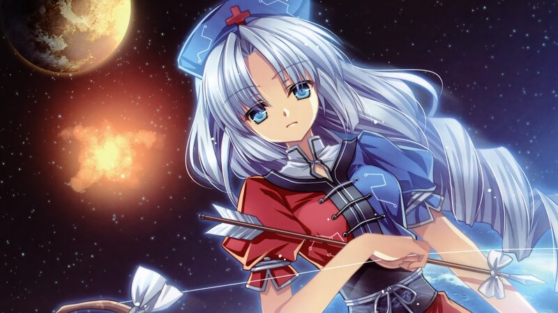 silver-haired archer in space