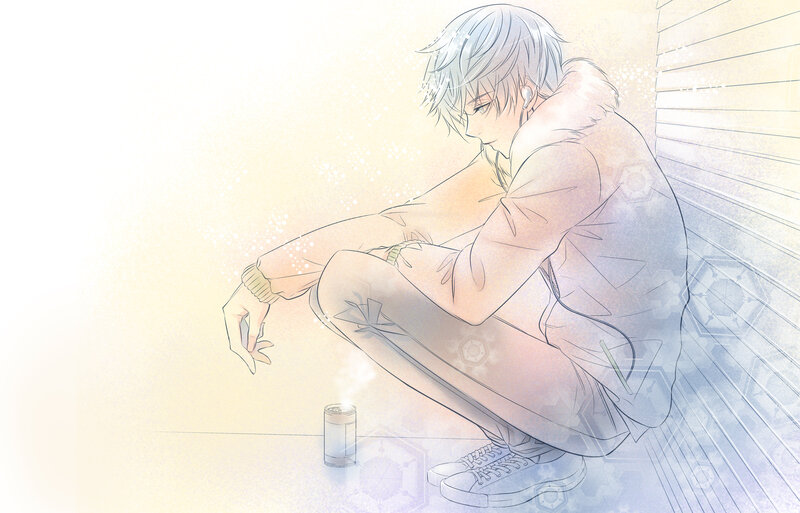 Silver-haired Boy Crouching