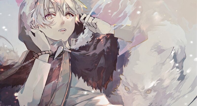 Silver-haired Boy with Wolf