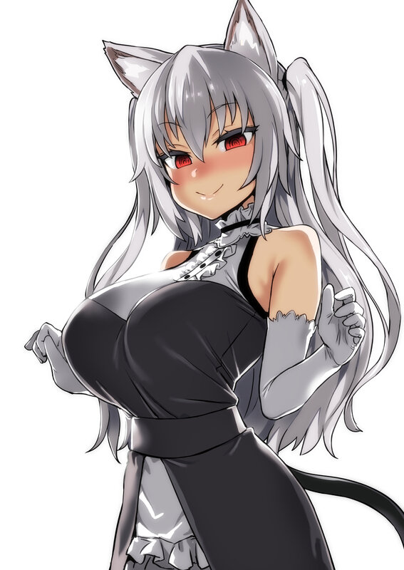 Silver-haired Cat Girl — Gray, Playful