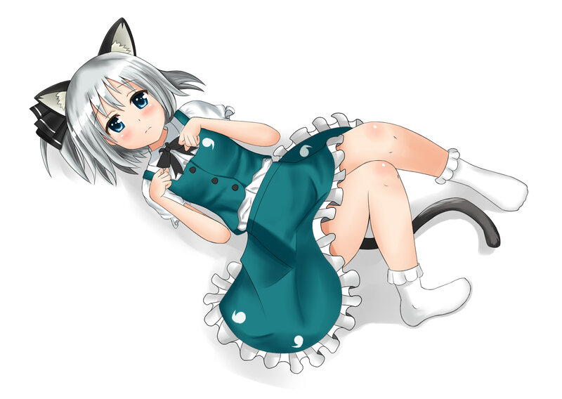 silver-haired cat girl in dress