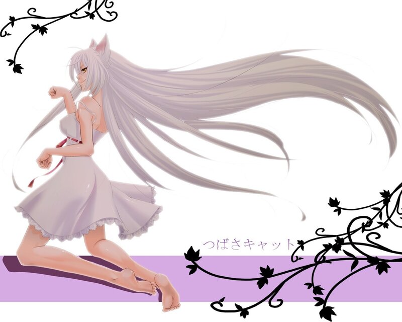 silver-haired cat girl in dress