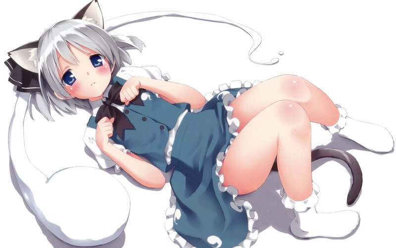 silver-haired cat girl in maid outfit