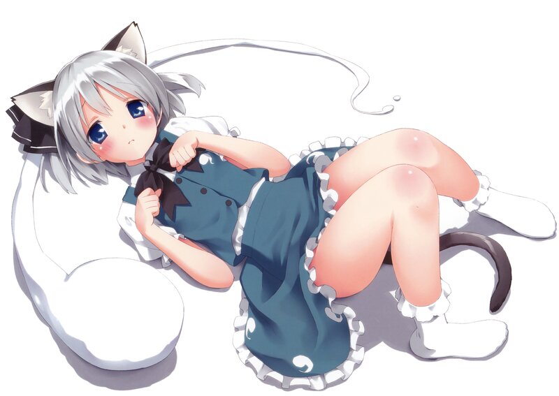 Silver-haired Cat Girl — White, Calm