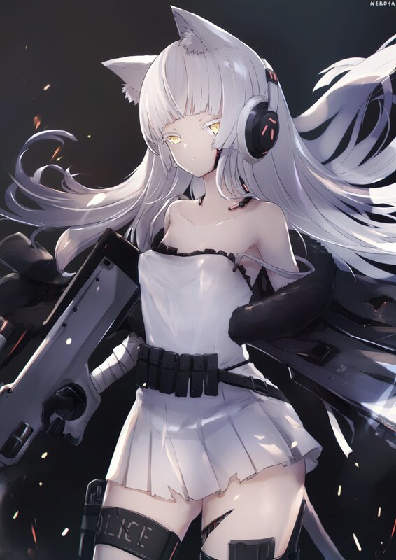 Silver-haired Cat Girl — White, Dramatic, Night