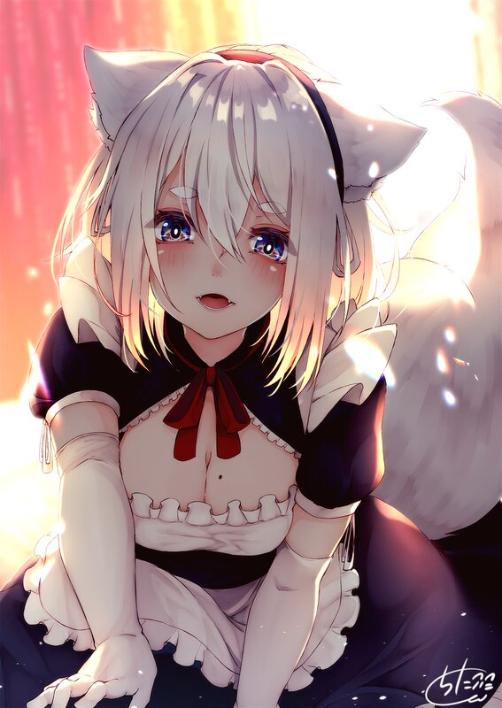 Silver-haired Cat Girl — White, Dramatic