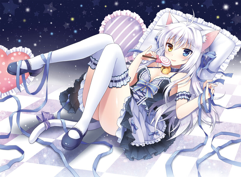 Silver-haired Cat Girl — White, Dreamy