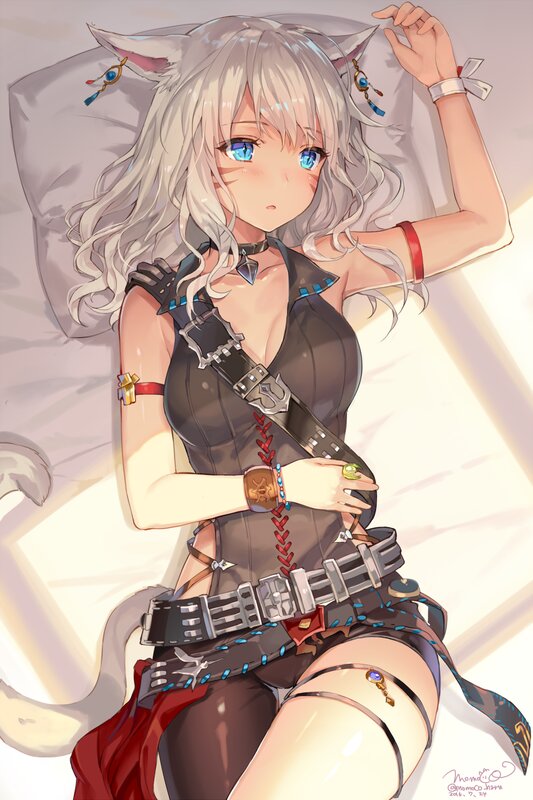 Silver-haired Cat Girl — White, Relaxed