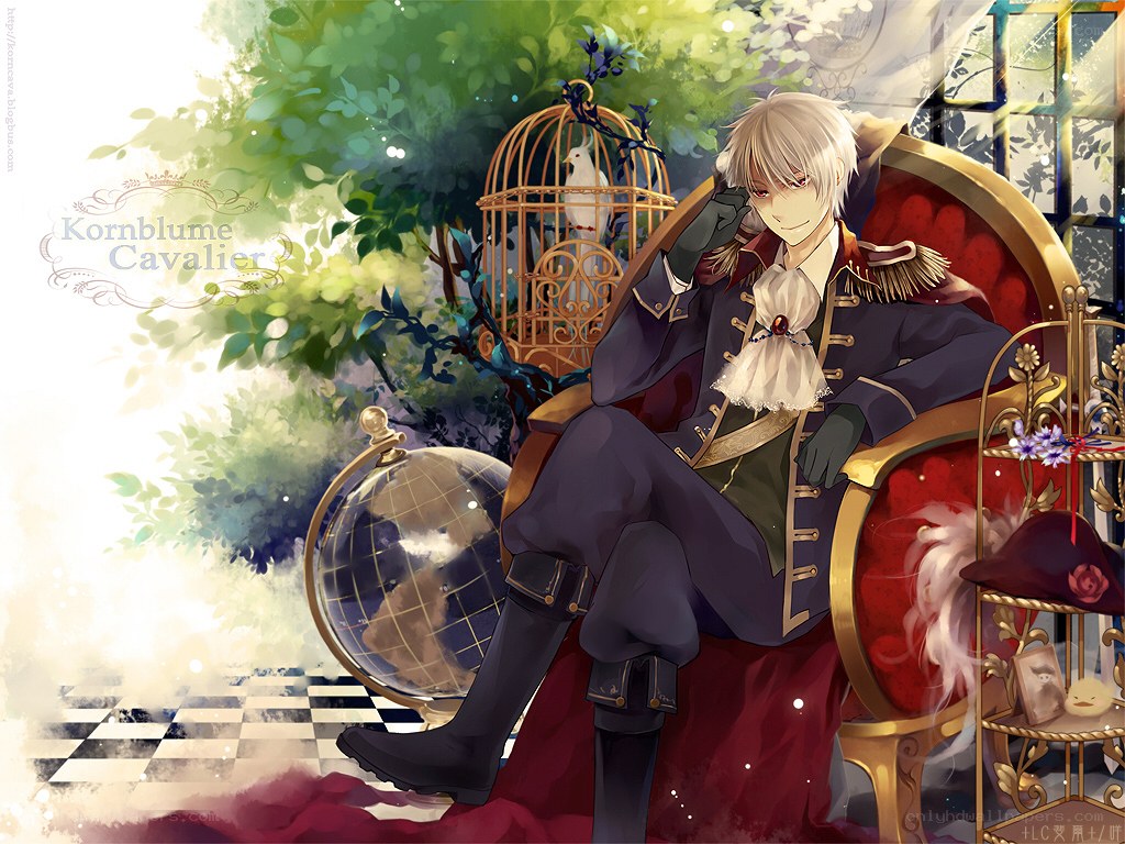 silver-haired cavalier in garden