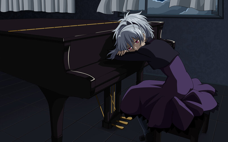 Silver-haired Character at Piano — Purple