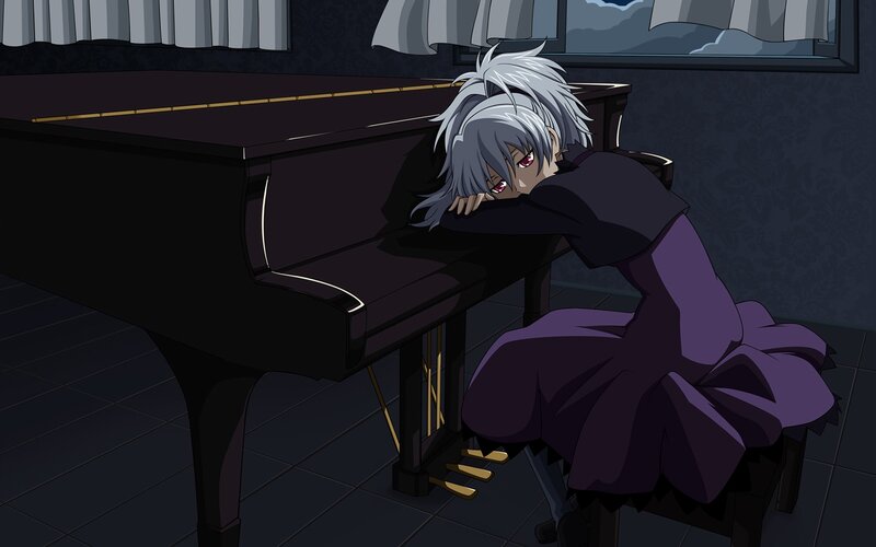 Silver-haired Character at Piano