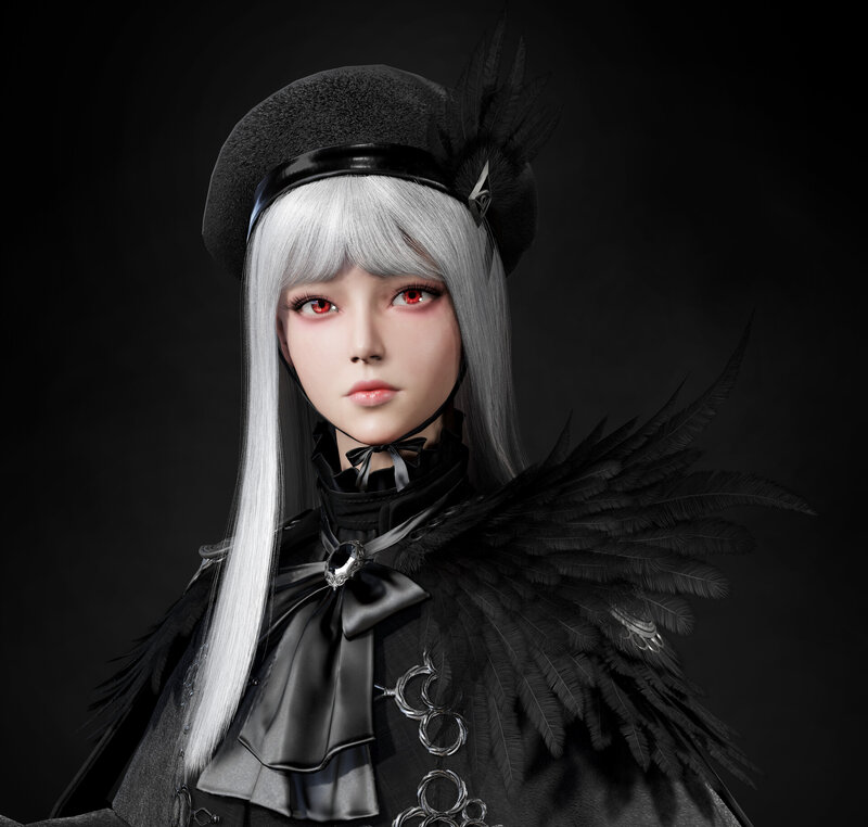 Silver-haired Character — Black, Dramatic, 3d Render