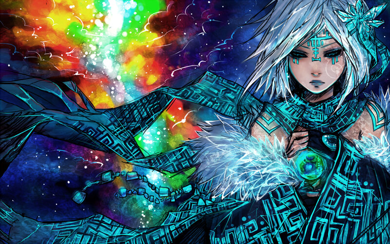Silver-haired Character — Blue, Dramatic, Digital Art, Rainbow Explosion
