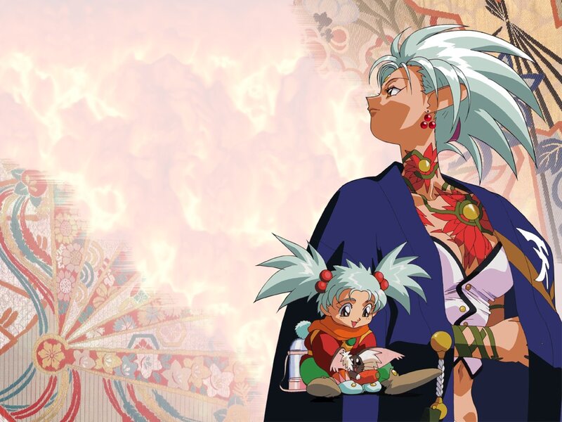 Silver-haired Character Holding Child