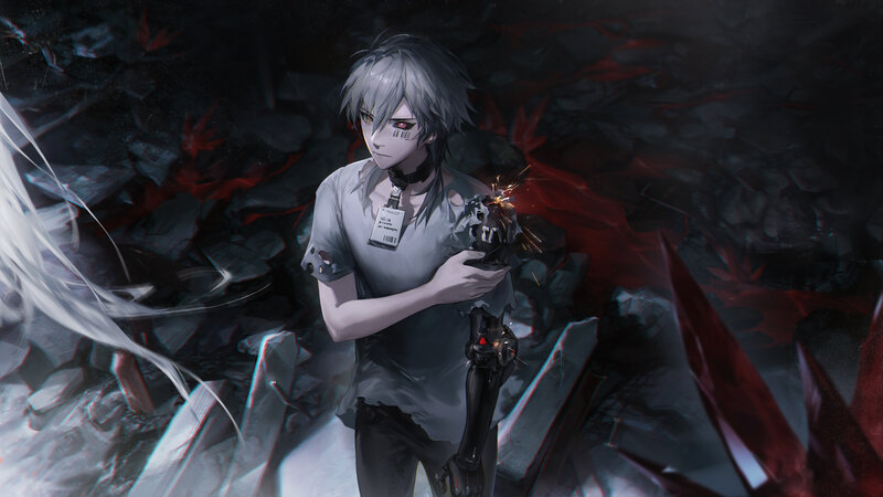 Silver-haired Character Holding Weapon
