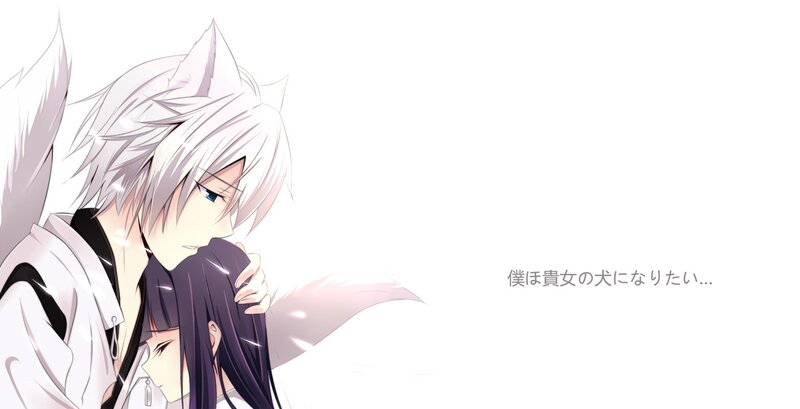 Silver-haired Character Hugging Another