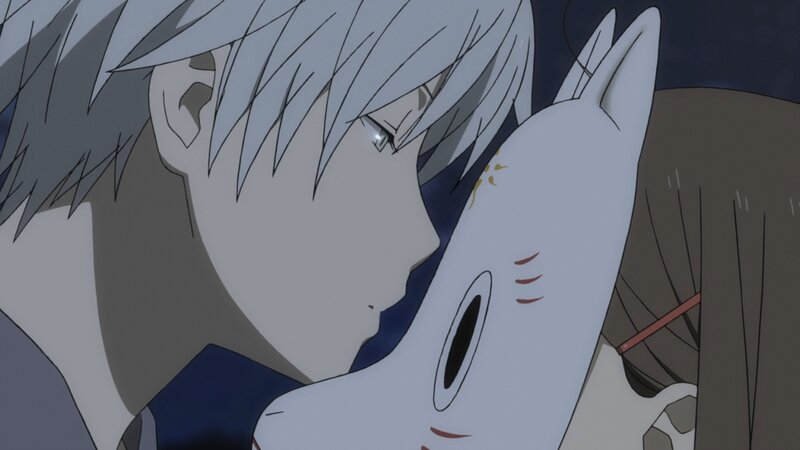 Silver-haired Character Hugging Fox