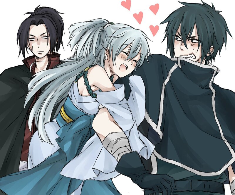 Silver-haired Character Hugging — White