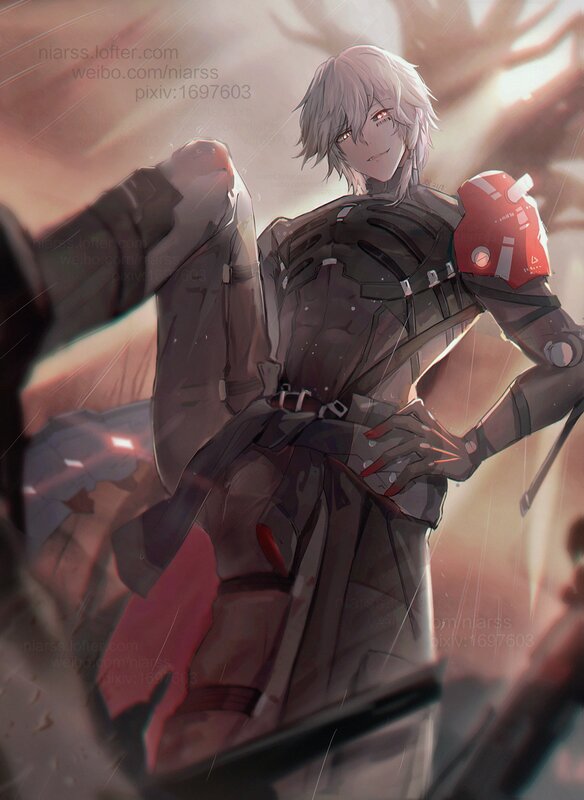 Silver-haired Character in Armor — Gray