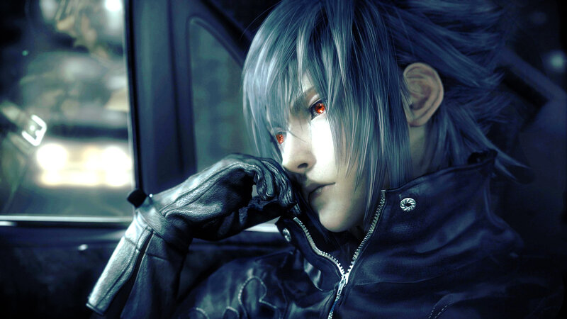 Silver-haired Character in Car — Blue