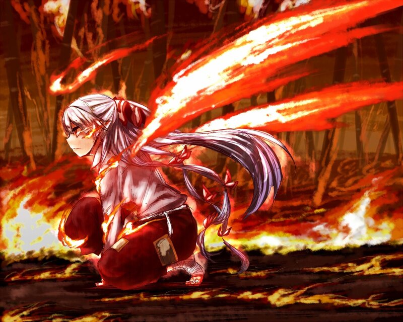 Silver-haired Character in Fire