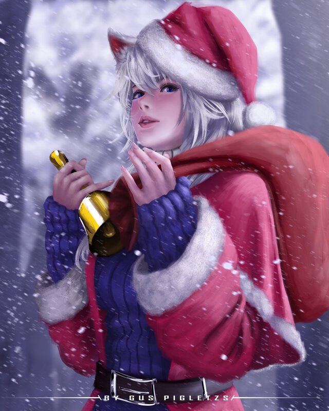 Silver-haired Character in Santa Outfit — Red