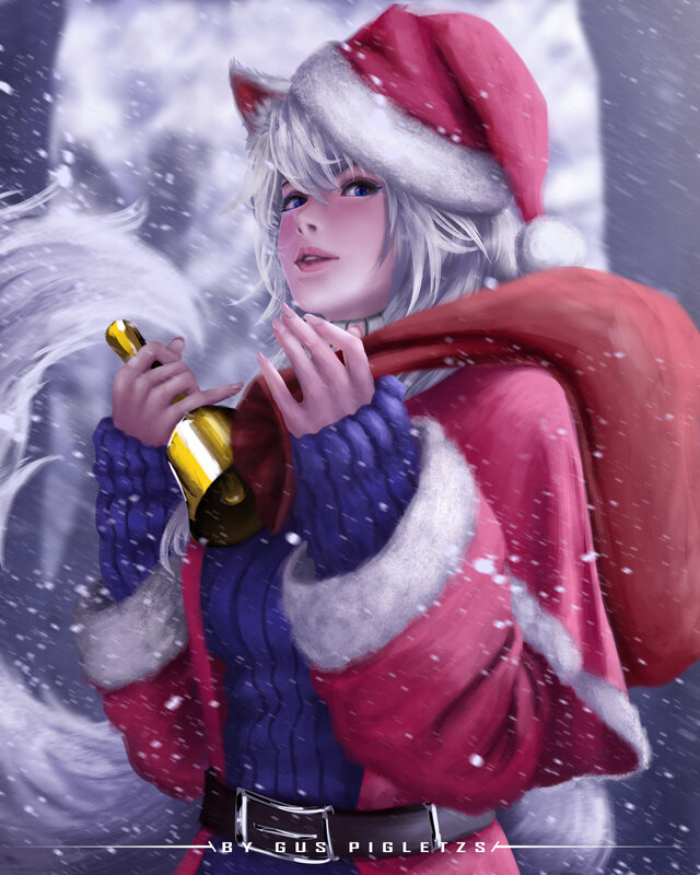 Silver-haired Character in Santa Outfit