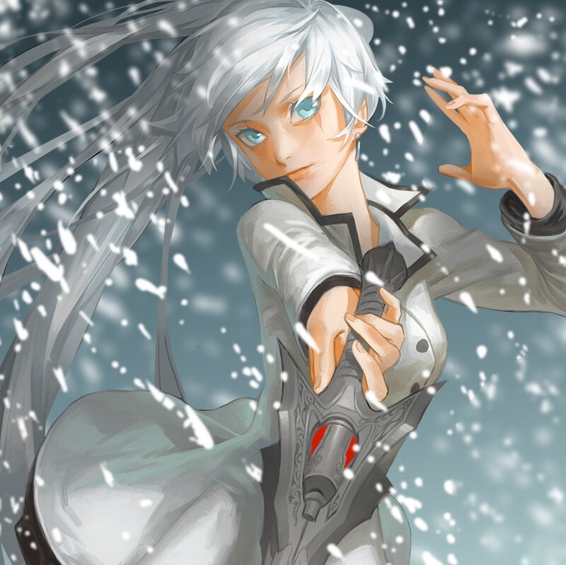 Silver-haired Character in Snow — White