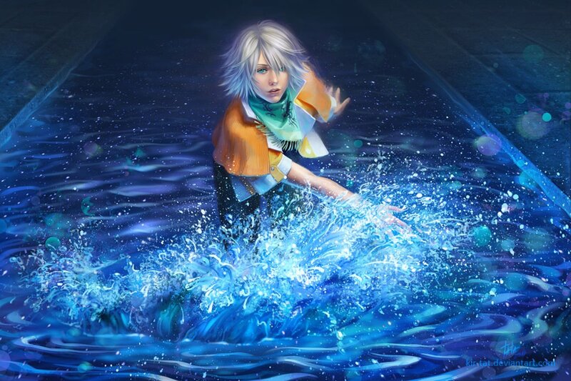 Silver-haired Character in Water