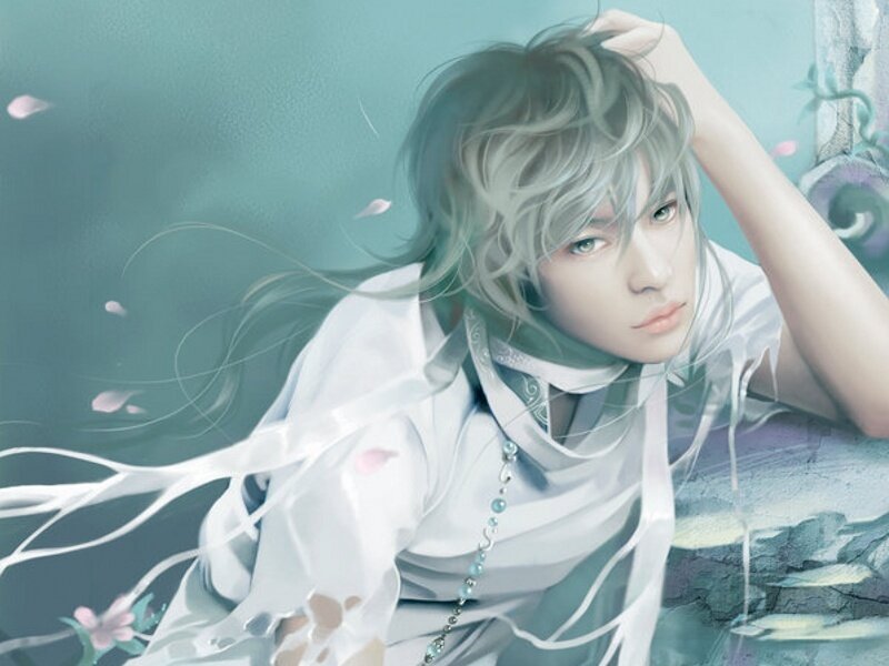 silver-haired character in white robes