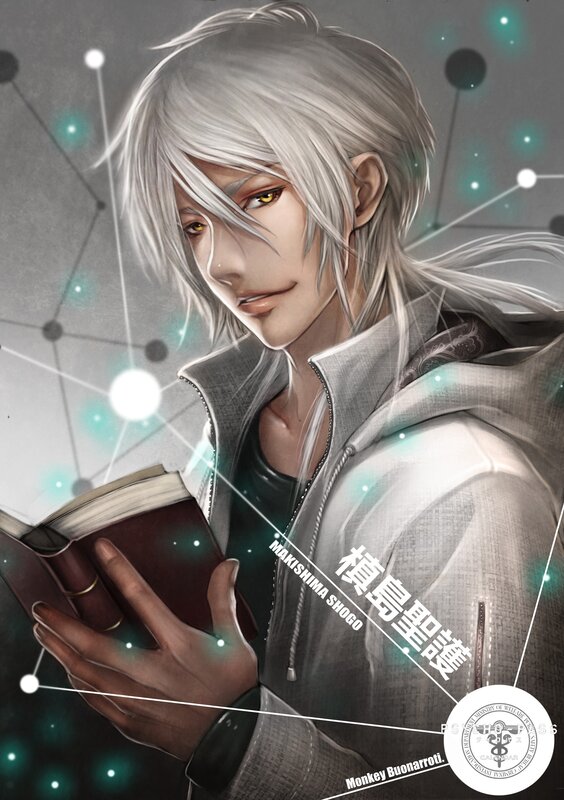 silver-haired character reading book