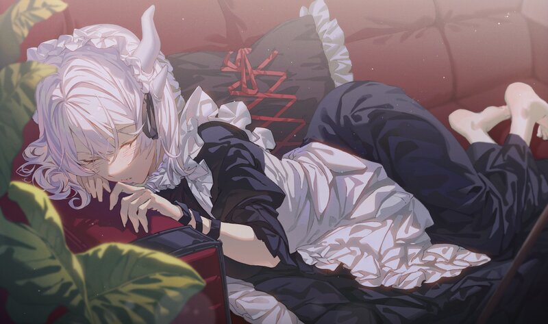 Silver-haired Character Sleeping — White, Peaceful