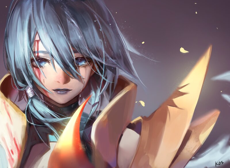 Silver-haired Character with Blood