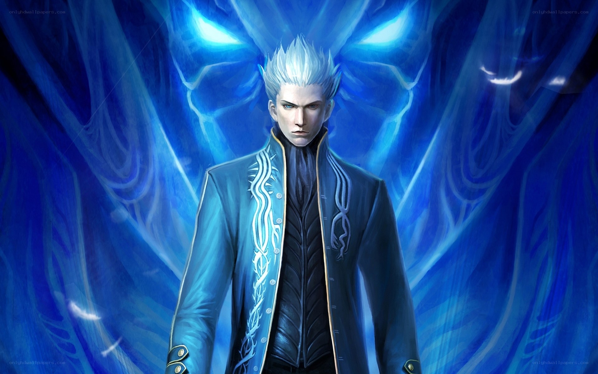 silver-haired character with blue energy