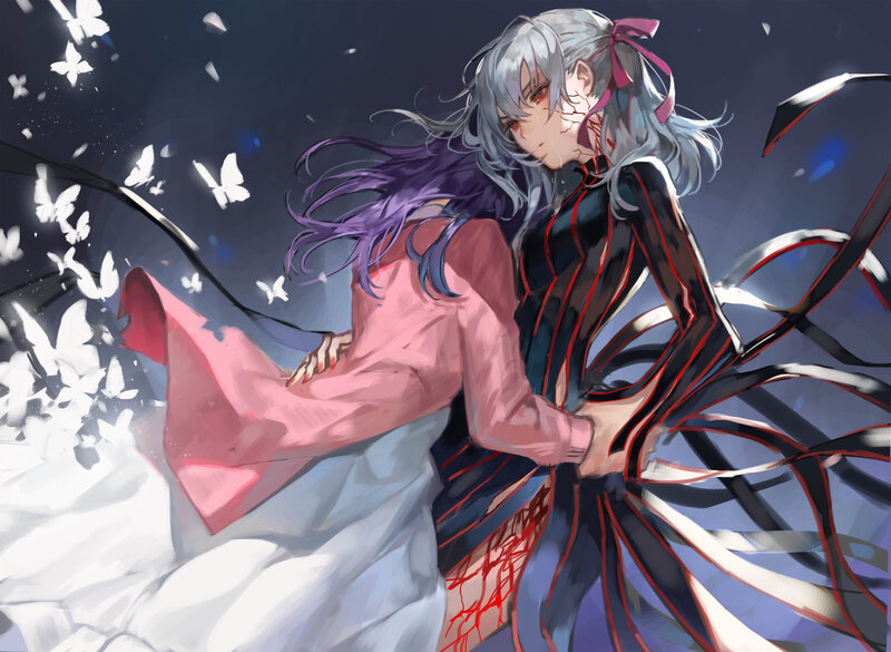 Silver-haired Character with Butterflies