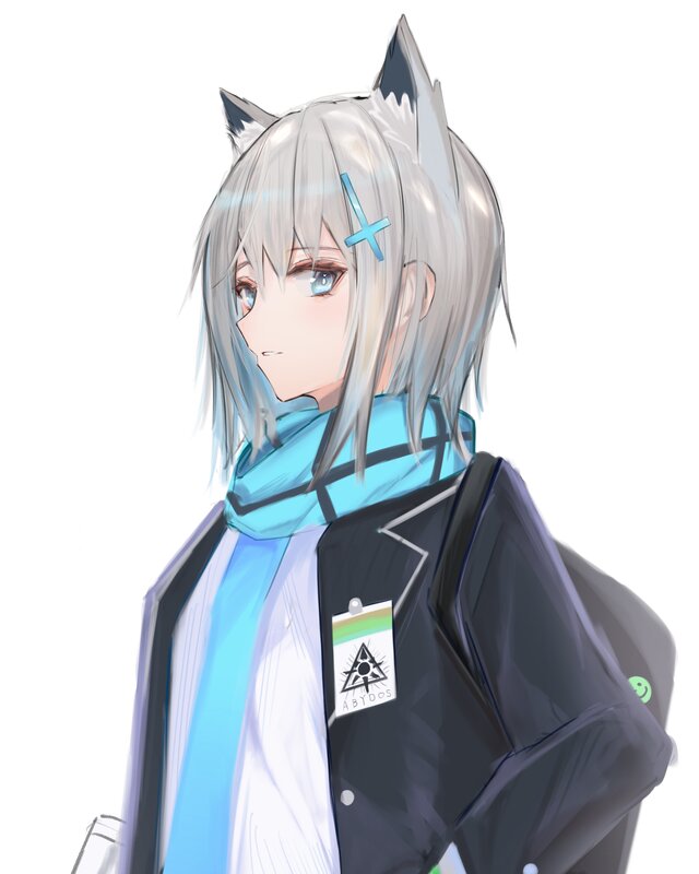 Silver-haired Character with Cat Ears — White