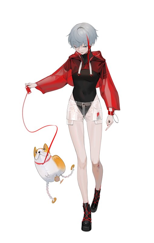 Silver-haired Character with Dog