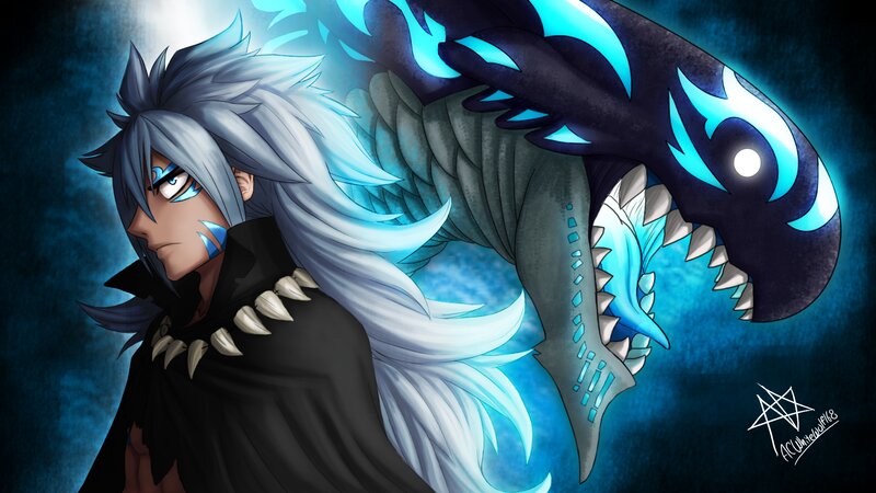 Silver-haired Character with Dragon — Blue, Dramatic