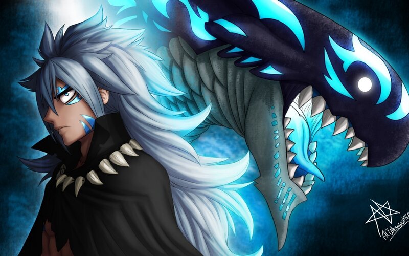 Silver-haired Character with Dragon — Blue