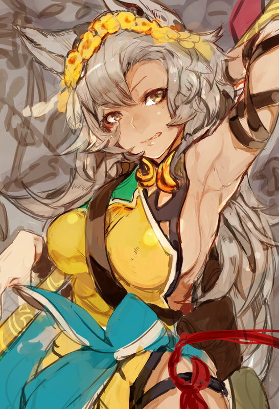 Silver-haired Character with Fox Ears — Yellow