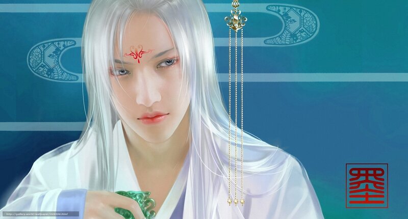 silver-haired character with green cup