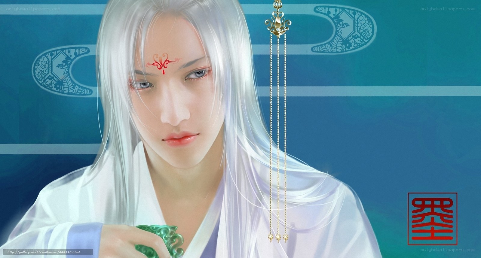 silver-haired character with green cup