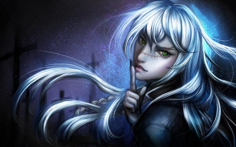 Silver-haired Character with Green Eyes — Blue